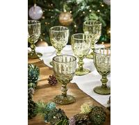 Dibor Set of 6 Palazzo Green Art Deco Embossed Wine Goblets 350ml - Christmas Dinner Table Glassware | Size: 6 Pack Dibor Green 6 Pack