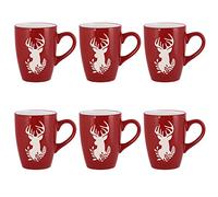 Dibor Set of 6 Red Festive Novelty Reindeer Dishwasher Microwave Safe Mugs - D8cm