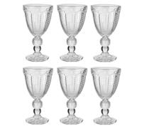 Dibor Set of 6 Red Wine Glasses Embossed Clear Baroque Goblets Alfresco Dining Glassware - 250ml (DA01)