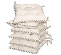 Dibor Set of 6 Seat Pads - Grey Striped Heart 100% Cotton Tie On Mattress Chair Cushions