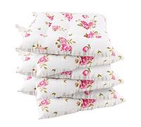 Dibor Set of 6 Seat Pads Pink Floral Print Tie-On Dining Chair Cushions | Machine Washable, 100% Cotton, Recycled Polyester Filling, Fabric Ties, Water Repellent Coating, Reversible