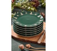 Dibor Set of 6 Snowflake Stoneware Christmas Dinner Side Plates Dia 20.5cm in Green | Size: 6 Pack Dibor Green 6 Pack