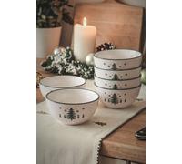 Dibor Set of 6 Snowy Forest Christmas Dinnerware Stoneware Bowls 14.2cm in White | Size: 6 Pack Dibor White 6 Pack