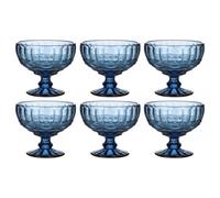 Dibor Set Of 6 Vintage Blue Glass Trifle Bowl And Dessert Bowls 300Ml