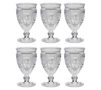 Dibor Set Of 6 Vintage Luxury Embossed Glass Wine Goblets Wedding Decor Glasses 350Ml