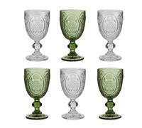 Dibor Set Of 6 Vintage Luxury Green & Clear Drinking Wine Glass Wine Goblets Festive Decor Glassware 310Ml