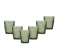 Dibor Set of 6 Vintage Luxury Green Leaf Embossed Drinking Glass Tumblers Wine Goblets Festive Christmas Decor Glassware 260ml | Size: 6 Pack Dibor Green 6 Pack