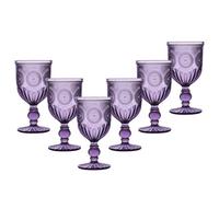 Dibor Set Of 6 Vintage Luxury Purple Embossed Drinking Glass Spring Summer Wine Goblets 290Ml