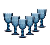 Dibor Set of 6 Vintage Luxury Sapphire Blue Drinking Wine Glass Wine Goblets Festive Christmas Decor Glassware 350ml | Size: 6 Pack Dibor Blue 6 Pack