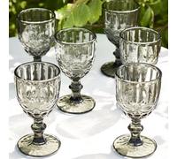Dibor Set Of 6 Vintage Luxury Smokey Grey Wine Goblets Drinking Glass Festive Decor Glassware 270Ml
