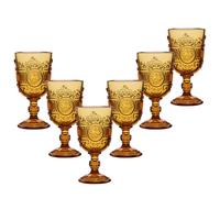 Dibor Set of 6 Vintage Luxury Spring Summer Amber Embossed Drinking Wine Glass Goblets Wedding Gift 300ml in Yellow | Size: 6 Pack Dibor Yellow 6 Pack