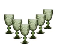 Dibor Set Of 6 Vintage Luxury Green Embossed Drinking Glass Spring Summer Wine Goblets 310Ml