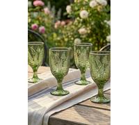 Dibor Set Of 6 Vintage Luxury Green Leaf Embossed Drinking Glass Spring Summer Wine Goblets 230Ml