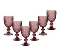 Dibor Set of 6 Vintage Luxury Spring Summer Pink Embossed Drinking Glass Wine Goblets Wedding Gift 310ml | Size: 6 Pack Dibor Pink 6 Pack