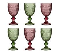 Dibor Set of 6 Vintage Luxury Spring Summer Pink & Green Drinking Wine Glass Wine Goblets Wedding Gift 310ml | Size: 6 Pack Dibor Pink 6 Pack
