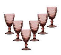 Dibor Set of 6 Vintage Luxury Spring Summer Red Diamond Embossed Drinking Glass Wine Goblets Wedding Gift 270ml | Size: 6 Pack Dibor Red 6 Pack