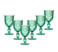 Dibor Set of 6 Vintage Luxury Turquoise Embossed Drinking Glass Wine Goblets Festive Christmas Decor Glassware 290ml in Green | Size: 6 Pack Dibor Green 6 Pack