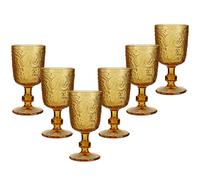 Dibor Set of 6 Vintage Luxury Yellow Embossed Drinking Goblet Wine Glasses Festive Christmas Decor Glassware 300ml | Size: 6 Pack Dibor Yellow 6 Pack