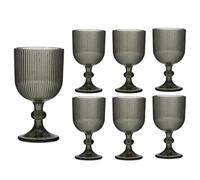 Dibor Set of 6 Wine Glasses Grey Embossed 360ml Ribbed Mid-Century Style Wine Goblets Alfresco Dining Glassware (DK48)