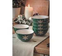 Dibor Set of 6 Winter Bowls Christmas Dinnerware Stoneware Bowls 14.2cm in Green | Size: 6 Pack Dibor Green 6 Pack