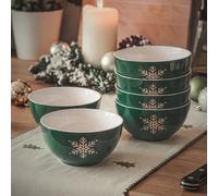 Dibor Set Of 6 Winter Snowflake Bowls Christmas Crockery Dinnerware Stoneware Bowls 14.2Cm
