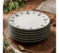 Dibor Set Of 6 Winter Snowflake Stoneware Christmas Dinner Plates Dia 27Cm