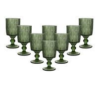 Dibor Set of 8 Botanic Green Trailing Leaf Embossed Wine Goblets 350ml - Christmas Dinner Party Glassware | Size: 8 Pack Dibor Green 8 Pack