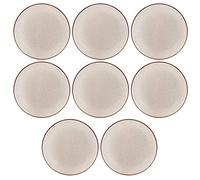 Dibor Set of 8 Ceramic Beige Stoneware Side Plates 20.5cm | Dishwasher Safe, Microwave Safe, Speckled Finish, Bread Plate, Dessert Plate