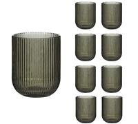 Dibor Set of 8 Grey/Black Tinted Embossed 270ml Ribbed Juice Water Tumbler Glasses (DK57)