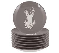 Dibor Set of 8 Grey Reindeer Side Plates Christmas Stoneware Crockery | Dishwasher Safe, Microwave Safe, Hand Finished, Reindeer Print, Christmas Tableware