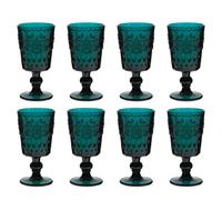 Dibor Set Of 8 Luxury Embossed Dark Green Drinking Glass Spring Summer Wine Goblets 290Ml