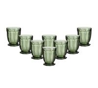 Dibor Set Of 8 Luxury Green Embossed Short Whiskey Glass Tumblers Spring Summer Wine Goblets Festive 290Ml