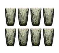 Dibor Set of 8 Luxury Green Leaf Embossed Tall Highball Drinking Glass Tumblers Festive Christmas Decor Glassware 350ml | Size: 8 Pack Dibor Green 8 Pack