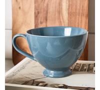 Dibor Set Of 8 Montmartre Large French Blue Ceramic Tea Cups Coffee Mugs H9.7Cm X Dia13.5Cm