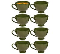 Dibor Set of 8 Montmartre Large Olive Green Ceramic Tea Cups Coffee Mugs | Size: 8 Pack Dibor Green 8 Pack