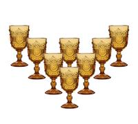 Dibor Set of 8 Parisian Amber Mandala Embossed Wine Goblets 300ml - Christmas Dinner Party Glassware in Yellow | Size: 8 Pack Dibor Yellow 8 Pack