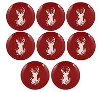 Dibor Set of 8 Red Reindeer Dishwasher Microwave Safe Dessert Side Plates - D20.5cm