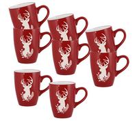 Dibor Set of 8 Red & White Reindeer Microwave Safe Christmas Party Tea Coffee Cup Mugs 310ml | Size: 8 Pack Dibor Red 8 Pack