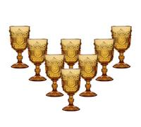 Dibor Set Of 8 Vintage Luxury Amber Embossed Drinking Spring Summer Wine Glass Goblets 300Ml