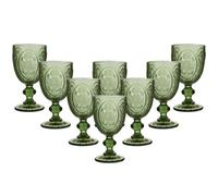 Dibor Set Of 8 Vintage Luxury Green Embossed Drinking Glass Spring Summer Wine Goblets 310Ml