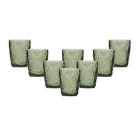 Dibor Set of 8 Vintage Luxury Green Leaf Embossed Drinking Glass Tumblers Wine Goblets Festive Christmas Decor Glassware 260ml | Size: 8 Pack Dibor Green 8 Pack