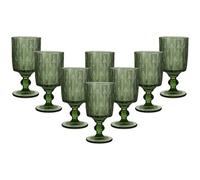 Dibor Set Of 8 Vintage Luxury Green Trailing Leaf Drinking Goblet Glasses 350Ml