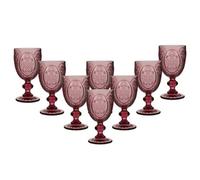 Dibor Set Of 8 Vintage Luxury Pink Embossed Drinking Glass Spring Summer Wine Goblets 310Ml