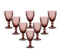 Dibor Set of 8 Vintage Luxury Red Diamond Embossed Drinking Glass Wine Goblets Festive Christmas Decor Glassware 270ml | Size: 8 Pack Dibor Red 8 Pack