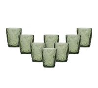 Dibor Set of 8 Vintage Luxury Green Leaf Embossed Drinking Glass Tumblers Wine Goblets Festive Christmas Decor Glassware 260ml | Size: 8 Pack Dibor Green 8 Pack