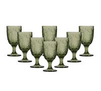 Dibor Set Of 8 Vintage Luxury Green Leaf Embossed Drinking Glass Spring Summer Wine Goblets 230Ml