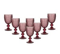 Dibor Set of 8 Vintage Luxury Spring Summer Pink Embossed Drinking Glass Wine Goblets Wedding Gift 310ml | Size: 8 Pack Dibor Pink 8 Pack
