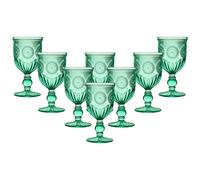 Dibor Set of 8 Vintage Luxury Spring Summer Turquoise Embossed Drinking Glass Wine Goblets Wedding Gift 290ml in Green | Size: 8 Pack Dibor Green 8 Pack