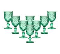 Dibor Set Of 8 Vintage Luxury Turquoise Embossed Drinking Glass Spring Summer Wine Goblets 290Ml