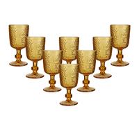 Dibor Set of 8 Vintage Luxury Yellow Embossed Drinking Goblet Wine Glasses Festive Christmas Decor Glassware 300ml | Size: 8 Pack Dibor Yellow 8 Pack